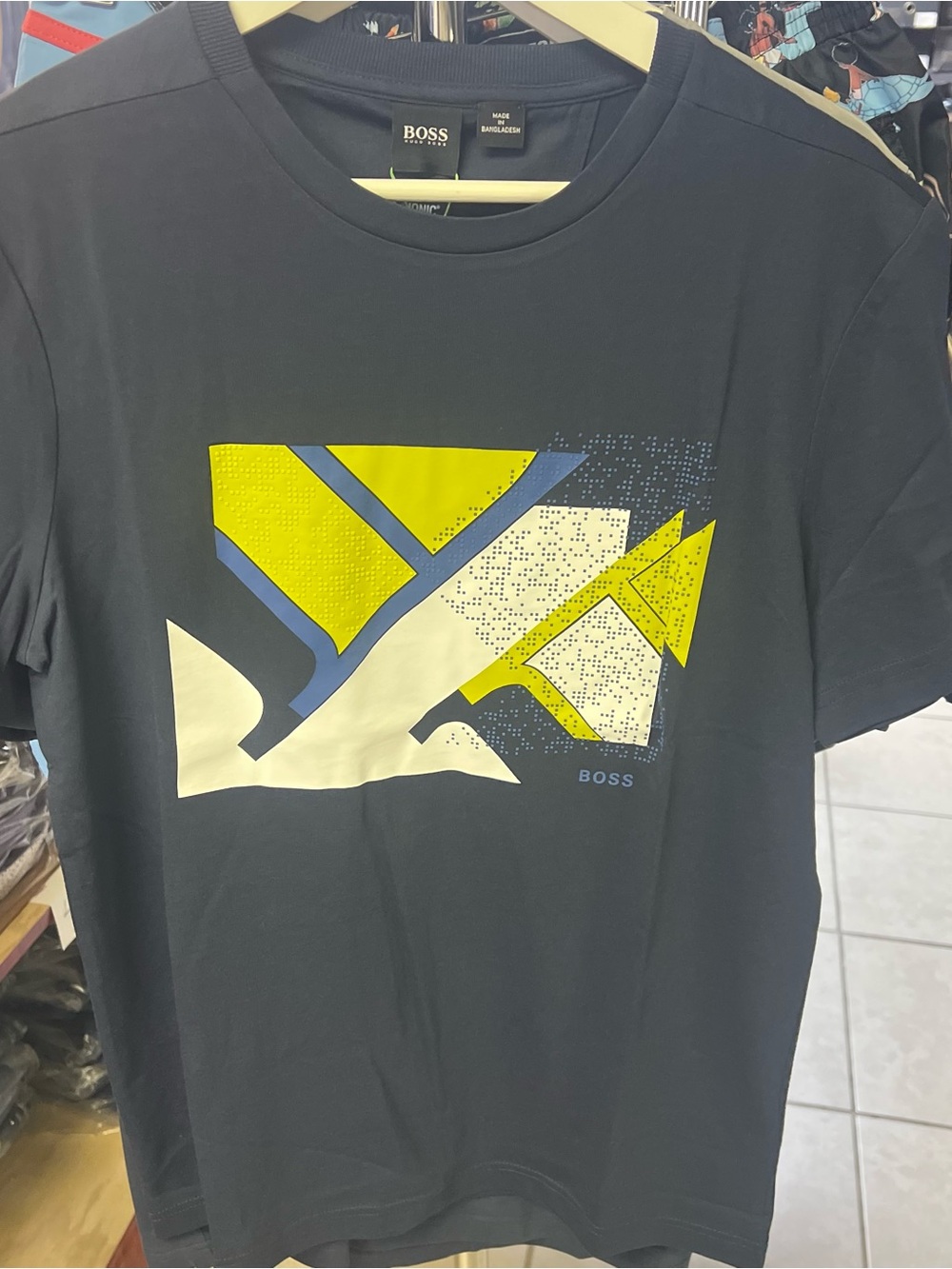 Hugo Boss Black Short-Sleeve Tee with Yellow and Cream Graphic